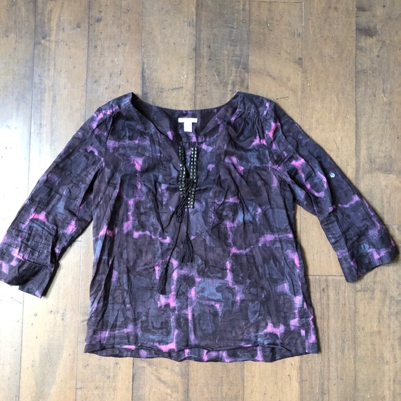 J. Crew Ink Blossom Studded Tunic w/ Tie Front Top - Picture 2 of 5